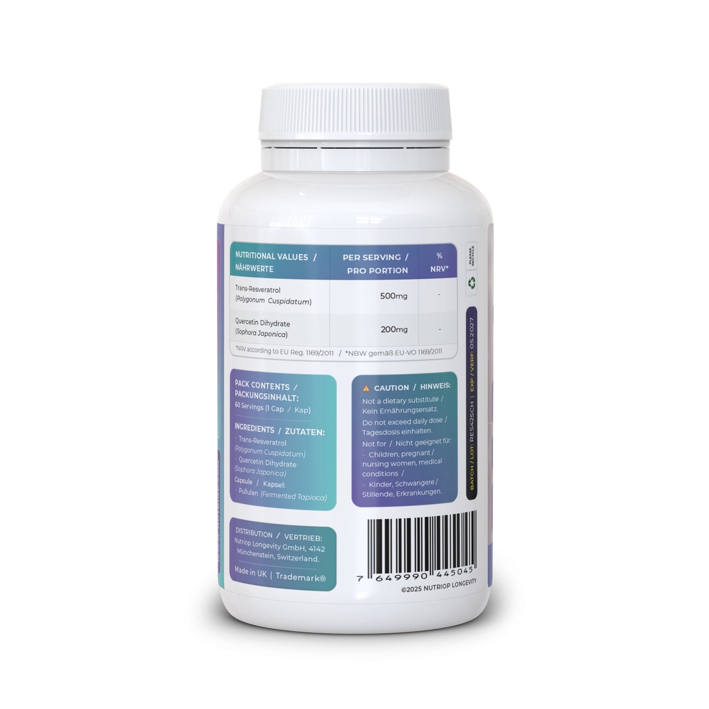 Bio-Enhanced Nutriop Longevity® Resveratrol with Pure Quercetin - 700mg Capsules (x60)-2