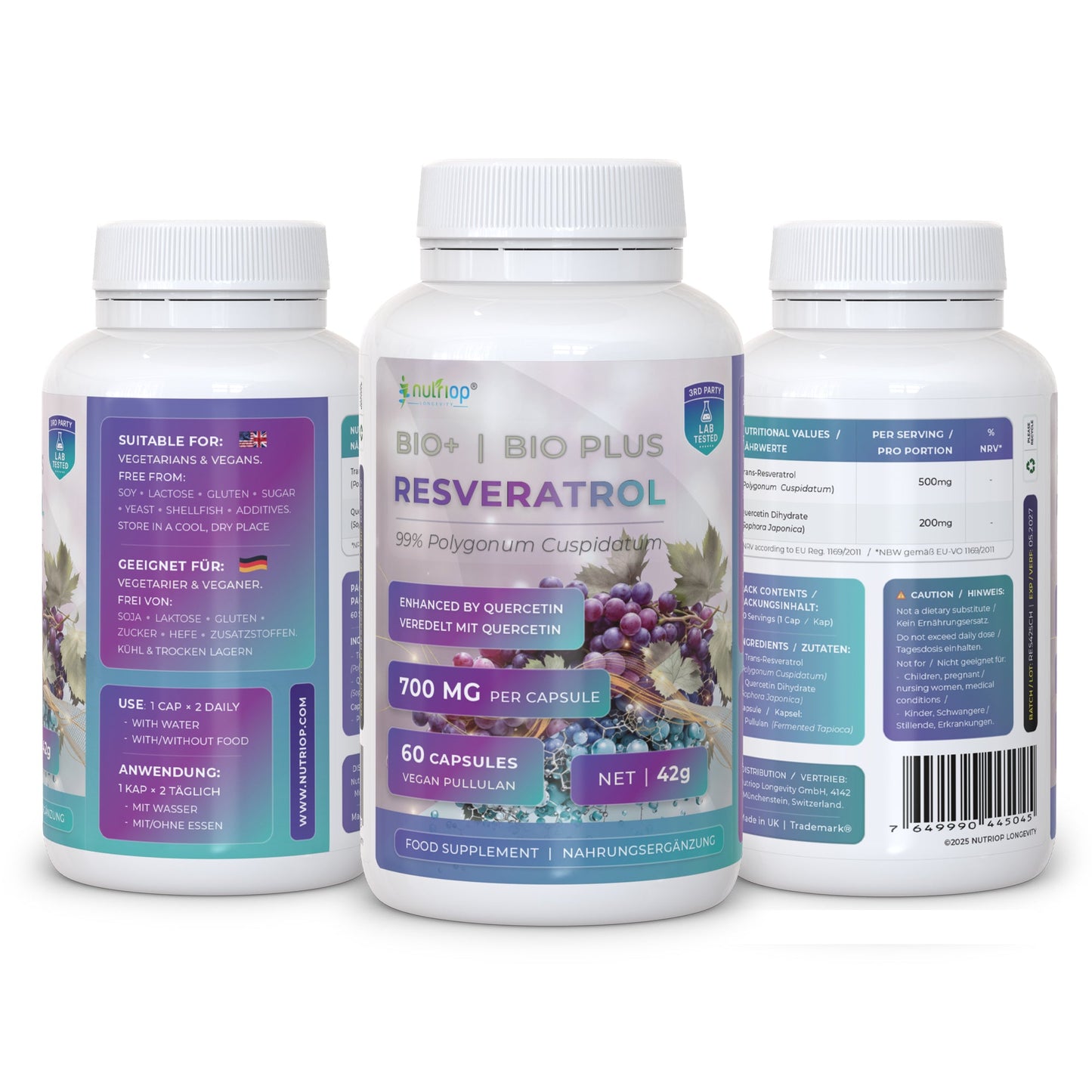 Bio-Enhanced Nutriop Longevity® Resveratrol with Pure Quercetin - 700mg Capsules (x60)-3